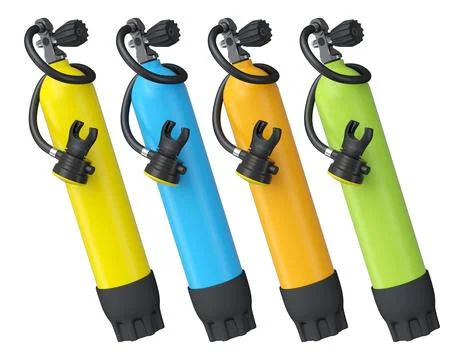 Set of diving tank full oxygen for snorkeling on white background. Illustrazione stock