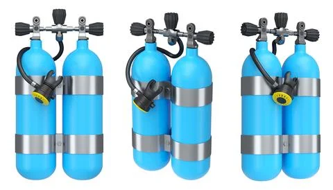 Set of diving tank full oxygen for snorkeling on white background. 스톡 일러스트