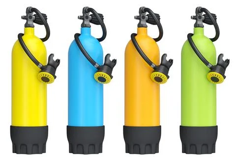 Set of diving tank full oxygen for snorkeling on white background. Stock Illustration