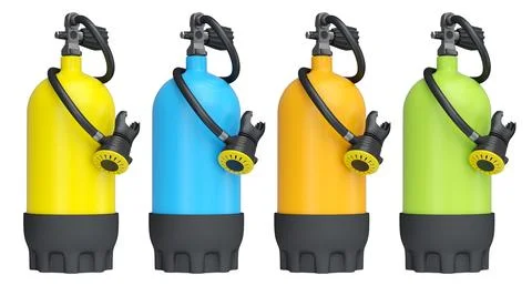 Set of diving tank full oxygen for snorkeling on white background. Illustrazione stock