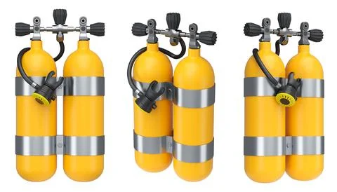 Set of diving tank full oxygen for snorkeling on white background. Illustrazione stock