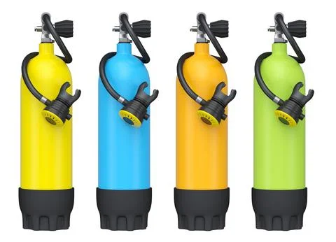 Set of diving tank full oxygen for snorkeling on white background. 스톡 일러스트