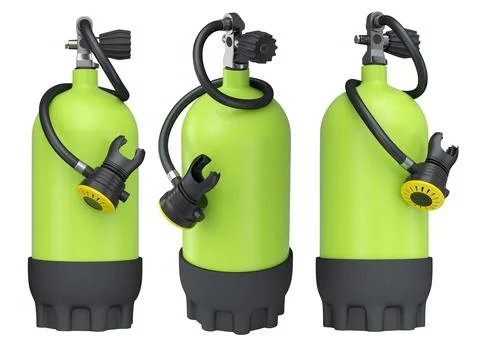 Set of diving tank full oxygen for snorkeling on white background. Illustrazione stock
