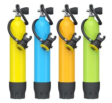 Set of diving tank full oxygen for snorkeling on white background. Illustrazione stock