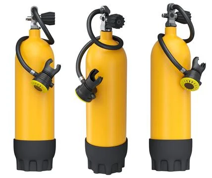 Set of diving tank full oxygen for snorkeling on white background. Illustrazione stock