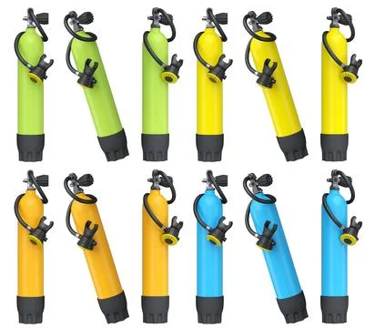 Set of diving tank full oxygen for snorkeling on white background. Stock Illustration