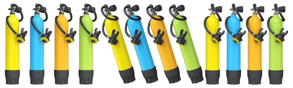 Set of diving tank full oxygen for snorkeling on white background. Stock Illustration