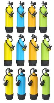 Set of diving tank full oxygen for snorkeling on white background. Stockillustratie