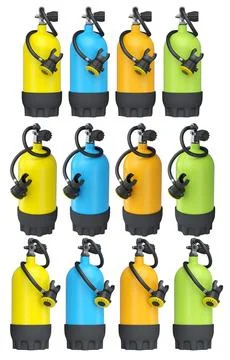 Set of diving tank full oxygen for snorkeling on white background. Stockillustratie