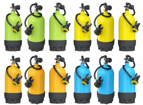 Set of diving tank full oxygen for snorkeling on white background. 스톡 일러스트