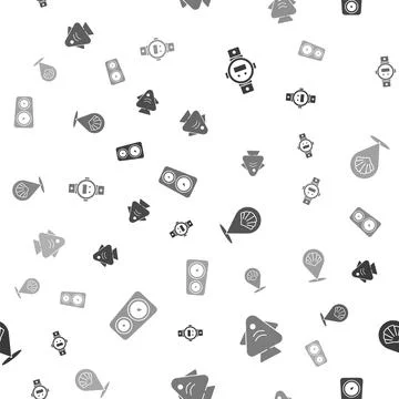Set Diving watch, Fish, Scallop sea shell and Gauge scale on seamless pattern イラスト素材
