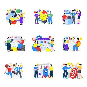 Set of Divisions Team Flat Illustrations Stock Illustration