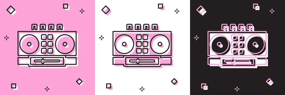 Set DJ remote for playing and mixing music icon isolated on pink and white Ilustração Stock