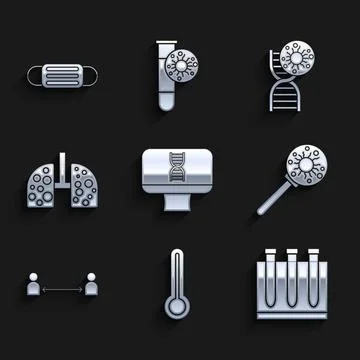 Set DNA spiral and computer, Medical thermometer, Blood test virus, Virus u.. Stock Illustration