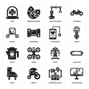 Set of Dna structure, Augmented reality, Boots, Robot, Kettle, Stethoscope, V Free Stock Illustration