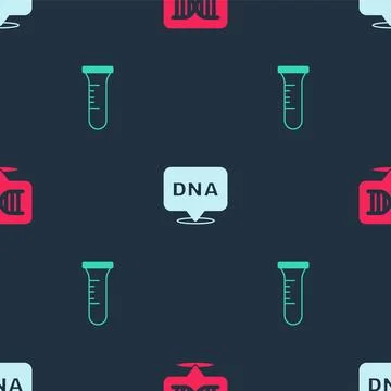 Set DNA symbol,  and Test tube and flask on seamless pattern. Vector イラスト素材