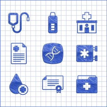 Set DNA symbol, Certificate template, Patient record, Emergency - Star of Lif Illustrazione stock