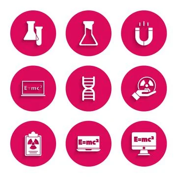 Set DNA symbol, Equation solution, Radioactive, Radiation warning document Stock Illustration