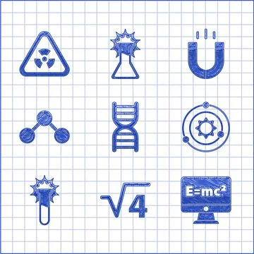 Set DNA symbol, Square root of 4 glyph, Equation solution, Solar system, Test Stock Illustration