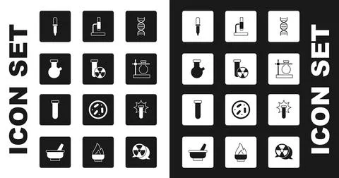 Set DNA symbol, Test tube radiation, and flask, Pipette, stand, Microscope 스톡 일러스트