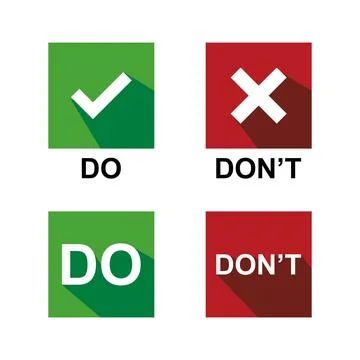 Set of Do and Don't vector illustration button choice. Stock Illustration