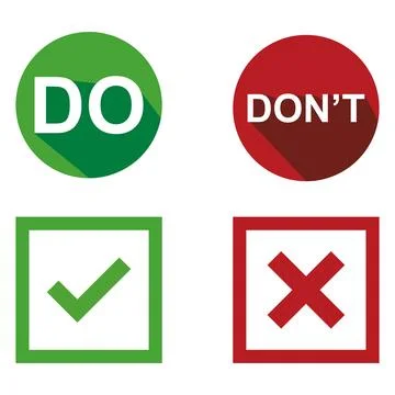 Set of Do and Don't, yes or no vector illustration button choice. Stock Illustration