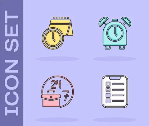 Set To do list or planning, Calendar and clock, Always busy and Alarm icon Stock Illustration