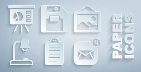 Set To do list or planning, Picture landscape, Table lamp, Envelope, Floppy disk 스톡 일러스트
