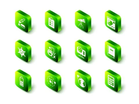 Set To do list or planning, Telescope, Data visualisation, Science book Stock Illustration