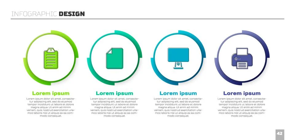 Set To do list or planning, File document, Computer monitor and Printer Stock Illustration