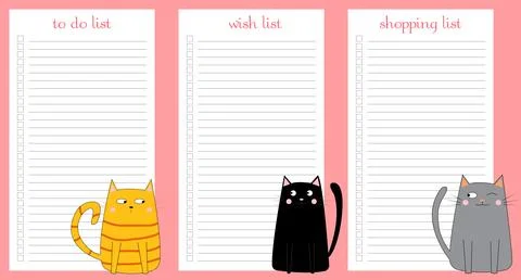 A set of to do lists, wish lists, and shopping lists. Planner template with.. Stock Illustration