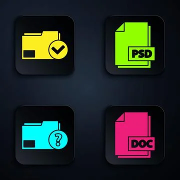 Set DOC file document, Document folder and check mark, Unknown document folder 库存插图