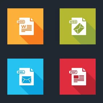 Set DOC file document, MSG, EML and PDF icon. Vector 스톡 일러스트