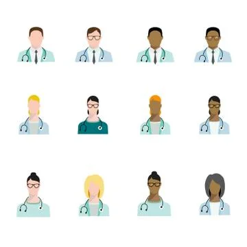 Set of doctor avatars profession, basic characters set in flat style. Docto.. Stock Illustration