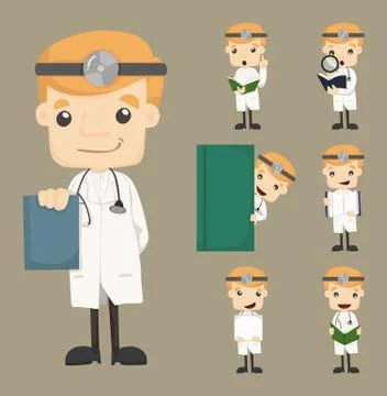 Set of doctor characters poses Stock Illustration