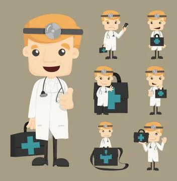 Set of doctor characters poses Stock Illustration