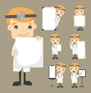 Set of doctor holding blank notes characters poses Ilustração Stock