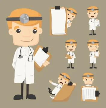 Set of doctor with notepad Stock Illustration