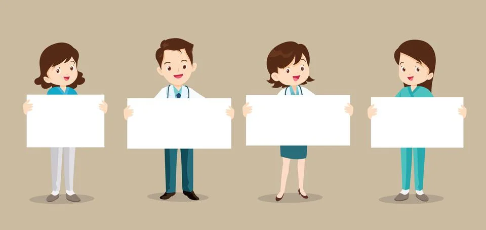 Set of doctors and empty banner Stock Illustration