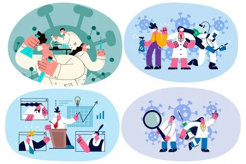 Set of doctors develop vaccine against covid-19 Illustrazione stock