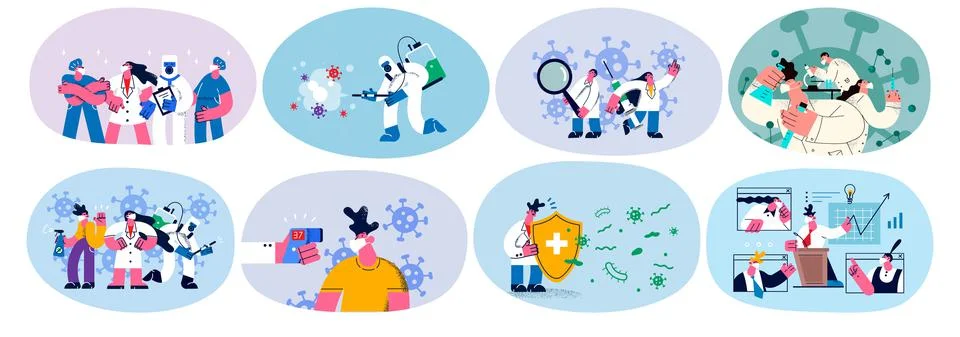 Set of doctors develop vaccine protect people from coronavirus 스톡 일러스트