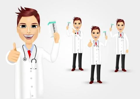 Set of doctors with medicine packet Illustrazione stock