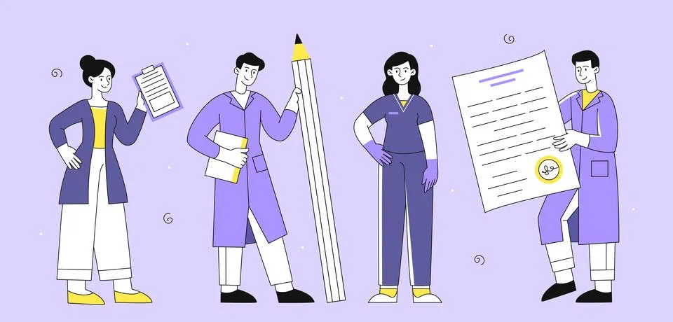 Set of doctors vector line concept Stock Illustration