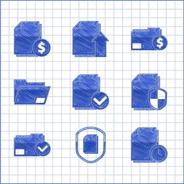 Set Document and check mark, protection concept, with clock, folder, Finance 스톡 일러스트