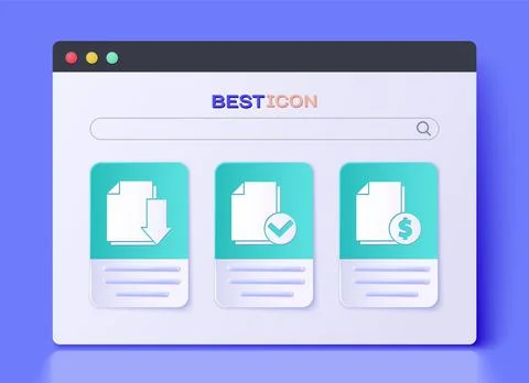 Set Document and check mark, Document with download and Finance document icon Stock Illustration