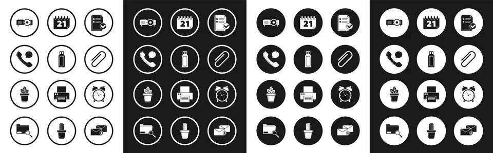 Set Document and check mark, USB flash drive, Telephone handset speech bubble イラスト素材