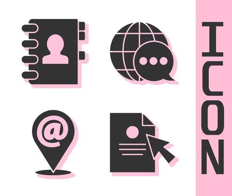 Set Document and cursor, Address book, Location and mail and e-mail and World Illustrazione stock