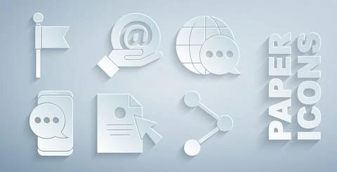 Set Document and cursor, World map made from speech bubble, Chat messages Stock Illustration