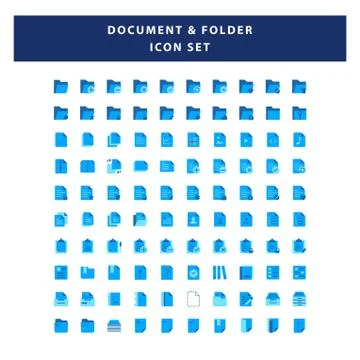 Set of Document and Folder icon with flat style design vector Stock Illustration