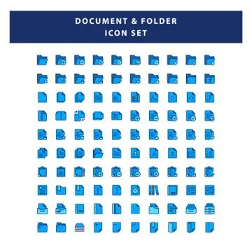 Set of Document and Folder icon with filled outline style design vector Illustrazione stock